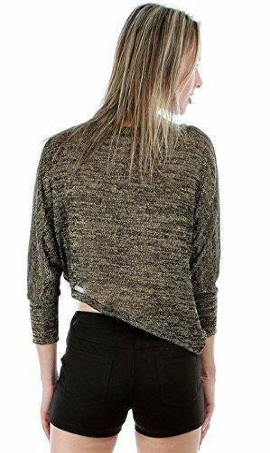 Regular Size * | Zoozie La Womens Black Gold Grey Knit Mid Rise Sequin Shirt