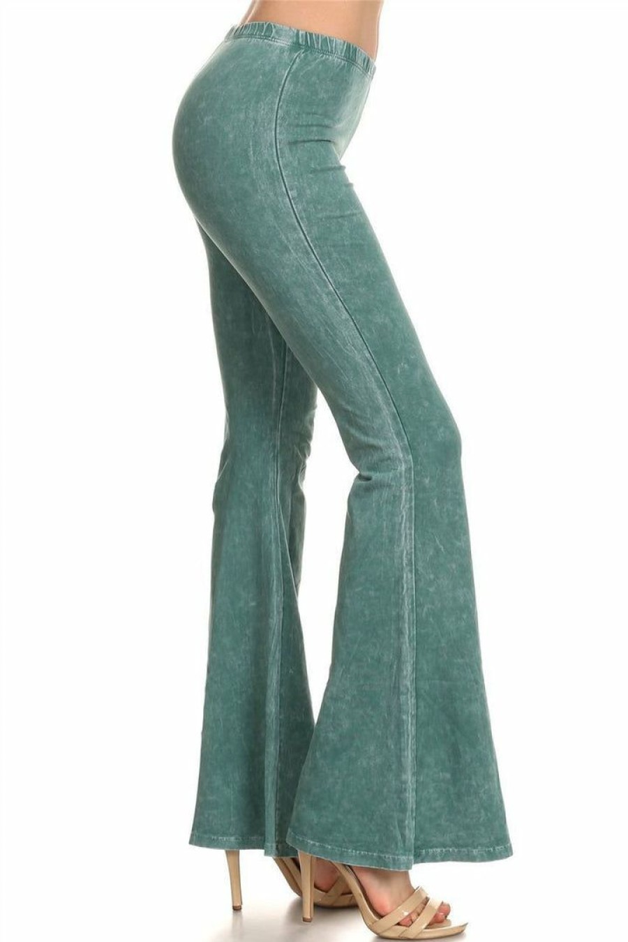 Regular Size * | Zoozie La Regular Size Bell Bottoms Yoga Pants Denim Colored Emerald Denim Colored Yoga Pants Emerald