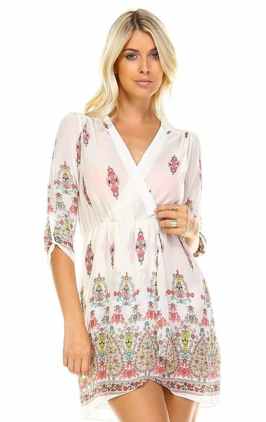 Regular Size * | Zoozie La Regular Size Tunic Top Blouse White Pink Ornament