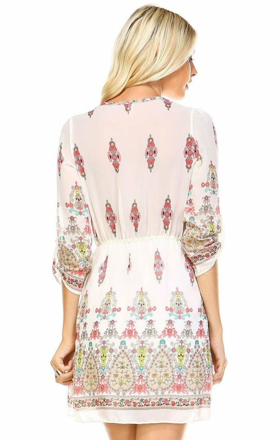 Regular Size * | Zoozie La Regular Size Tunic Top Blouse White Pink Ornament