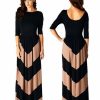 Regular Size * | Zoozie La Maxi Dress With Sleeves Chevron Striped Black Mocha