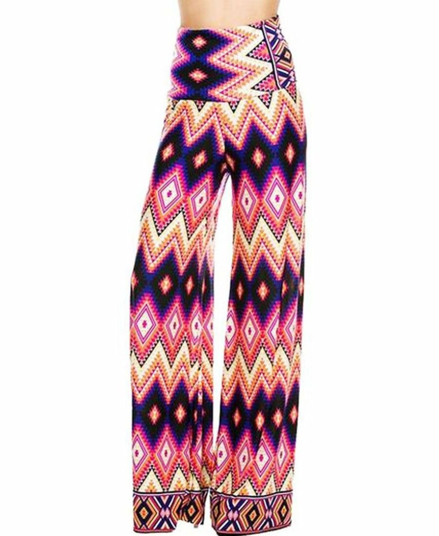 Regular Size * | Zoozie La Foldover Palazzo Pants Tropical Chevron Native Pink Regular Size