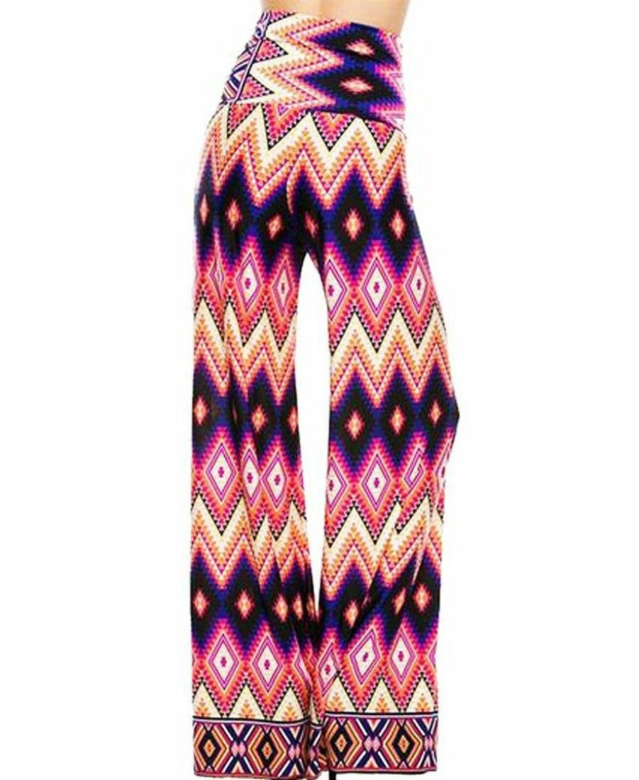 Regular Size * | Zoozie La Foldover Palazzo Pants Tropical Chevron Native Pink Regular Size