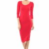 Regular Size * | Zoozie La Regular Size Casual Dress Dress Midi Round Neck Red