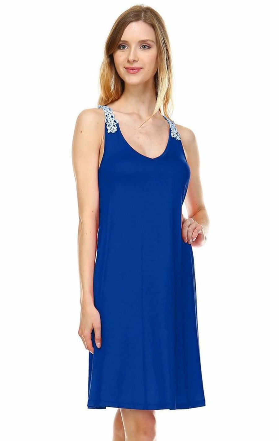 Regular Size * | Zoozie La Mini Lace Dress With Crochet Details Royal Blue