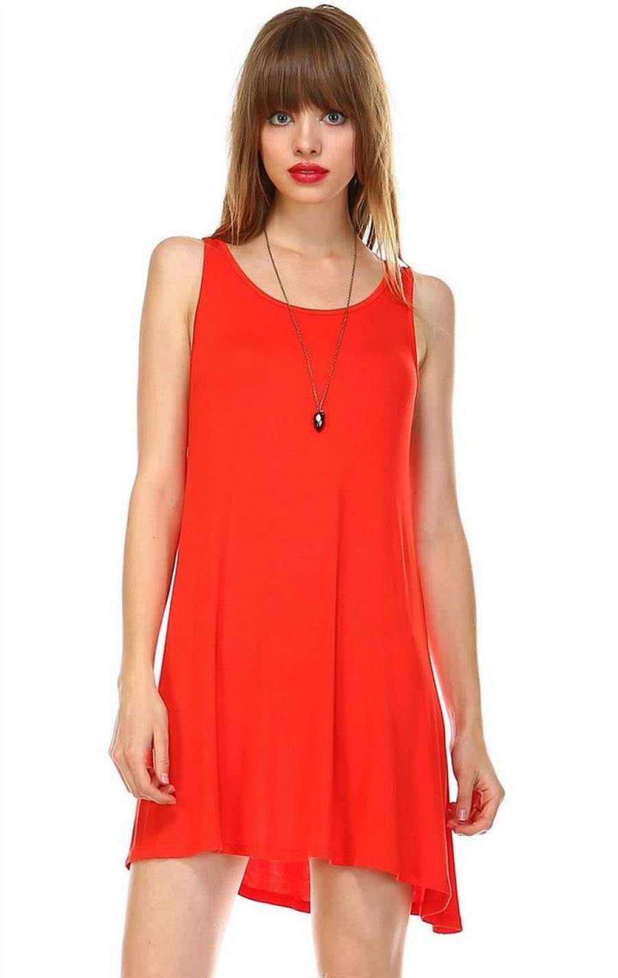 Regular Size * | Zoozie La Regular Size Strappy Back Dress Sleeveless Red Orange