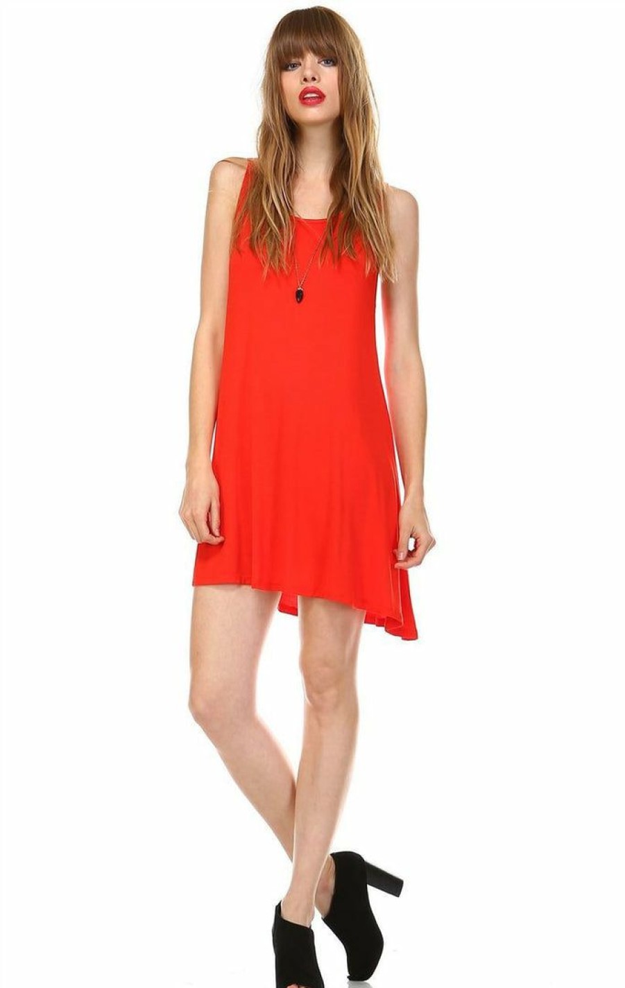 Regular Size * | Zoozie La Regular Size Strappy Back Dress Sleeveless Red Orange