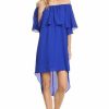 Regular Size * | Zoozie La Off Shoulder Hi Low Short Sleeve Resort Dress Royal Blue Regular Size