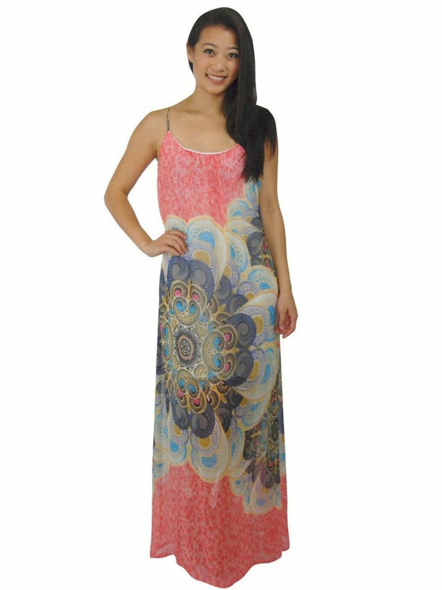 Regular Size * | Zoozie La Maxi Dress Sleeveless Chiffon Coral Pink Paisley Regular Size