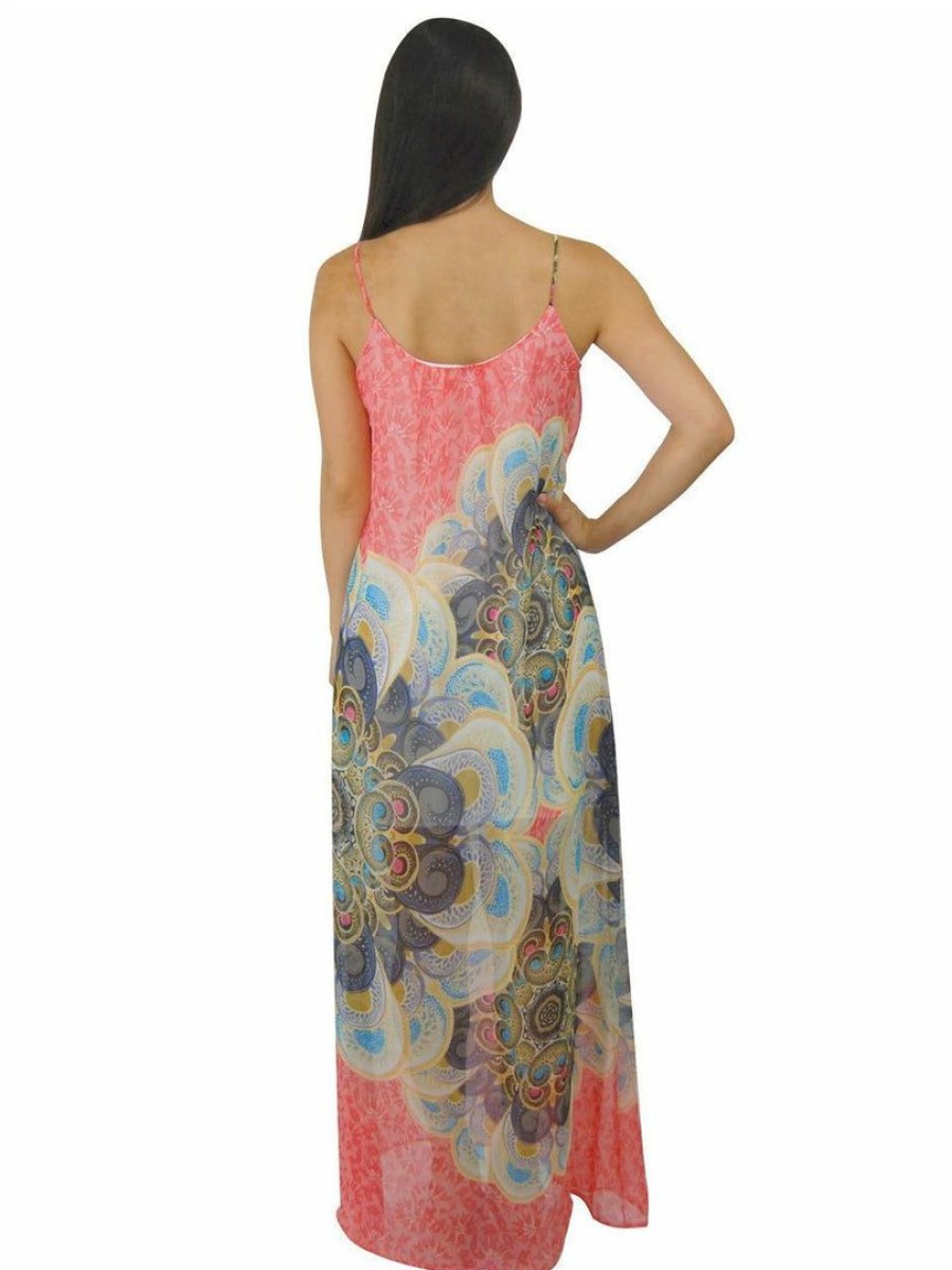 Regular Size * | Zoozie La Maxi Dress Sleeveless Chiffon Coral Pink Paisley Regular Size