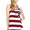 Regular Size * | Zoozie La Wine White Striped Chest Pocket Bow Back Tank Top