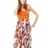 Regular Size * | Zoozie La Regular Size Orange Detailed Strapless Floral Paisley Boho Sun Dress