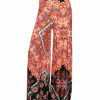 Regular Size * | Zoozie La Tribal Floral Pyramids Palazzo Pants Regular Size Coral Pink Orange Blue