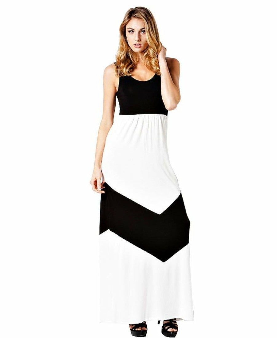 Regular Size * | Zoozie La Colorblock Chevron Maxi Dress Black/White Regular Size