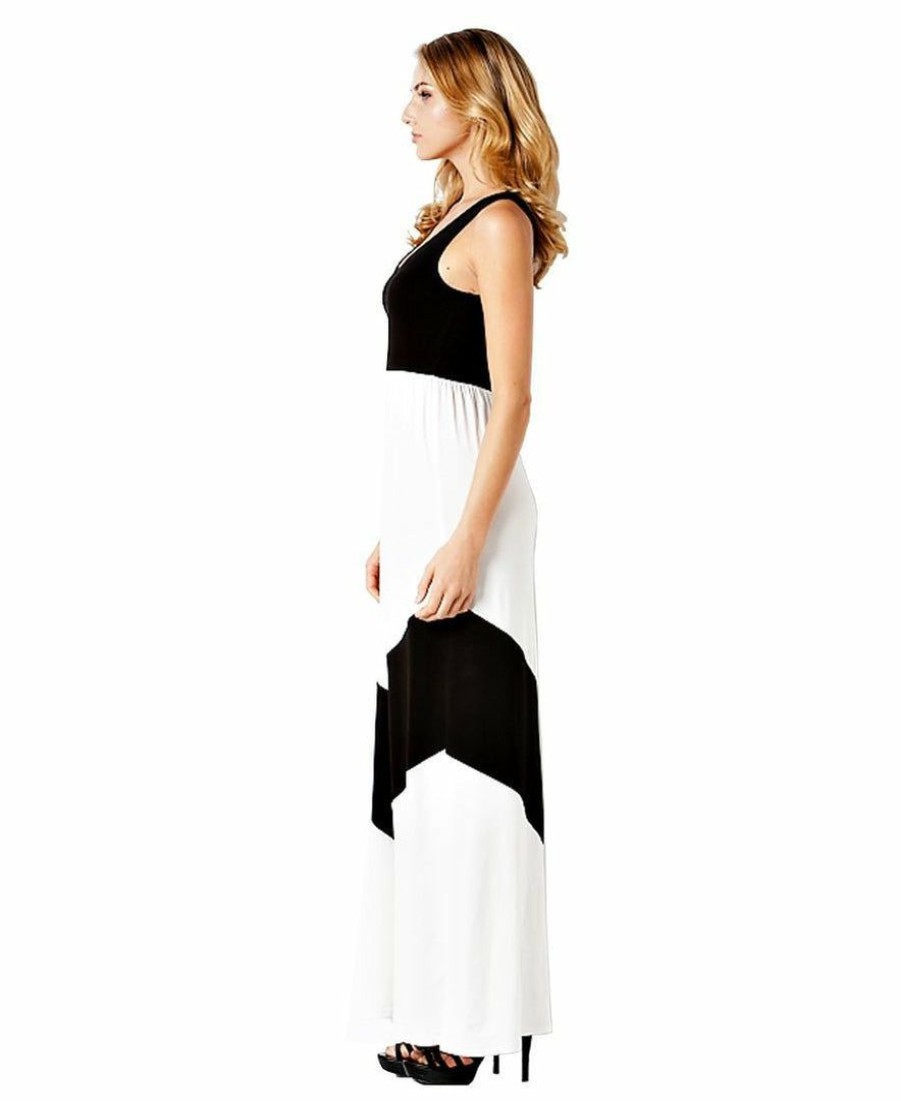 Regular Size * | Zoozie La Colorblock Chevron Maxi Dress Black/White Regular Size