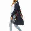 Regular Size * | Zoozie La Long Aztec Cardigan Tribal Sweater Border Diamond Navy Regular Size