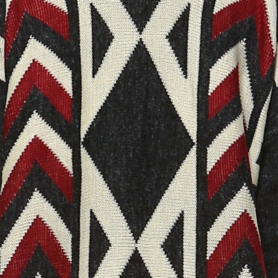 Regular Size * | Zoozie La Aztec Cardigan Tribal Sweater Ribbon Chevron Charcoal Regular Size