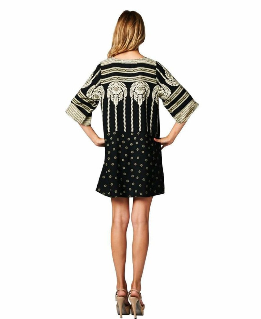 Regular Size * | Zoozie La Black Ivory Aztec Tribal Tunic Dress With Tassels