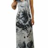 Regular Size * | Zoozie La Regular Size Premium Sleeveless Sublimation Maxi Dress White Black Floral Blossoms