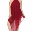 Regular Size * | Zoozie La Plus Size Cocktail Dress Asymmetrical Hem With Gold Chains Royal Burgundy