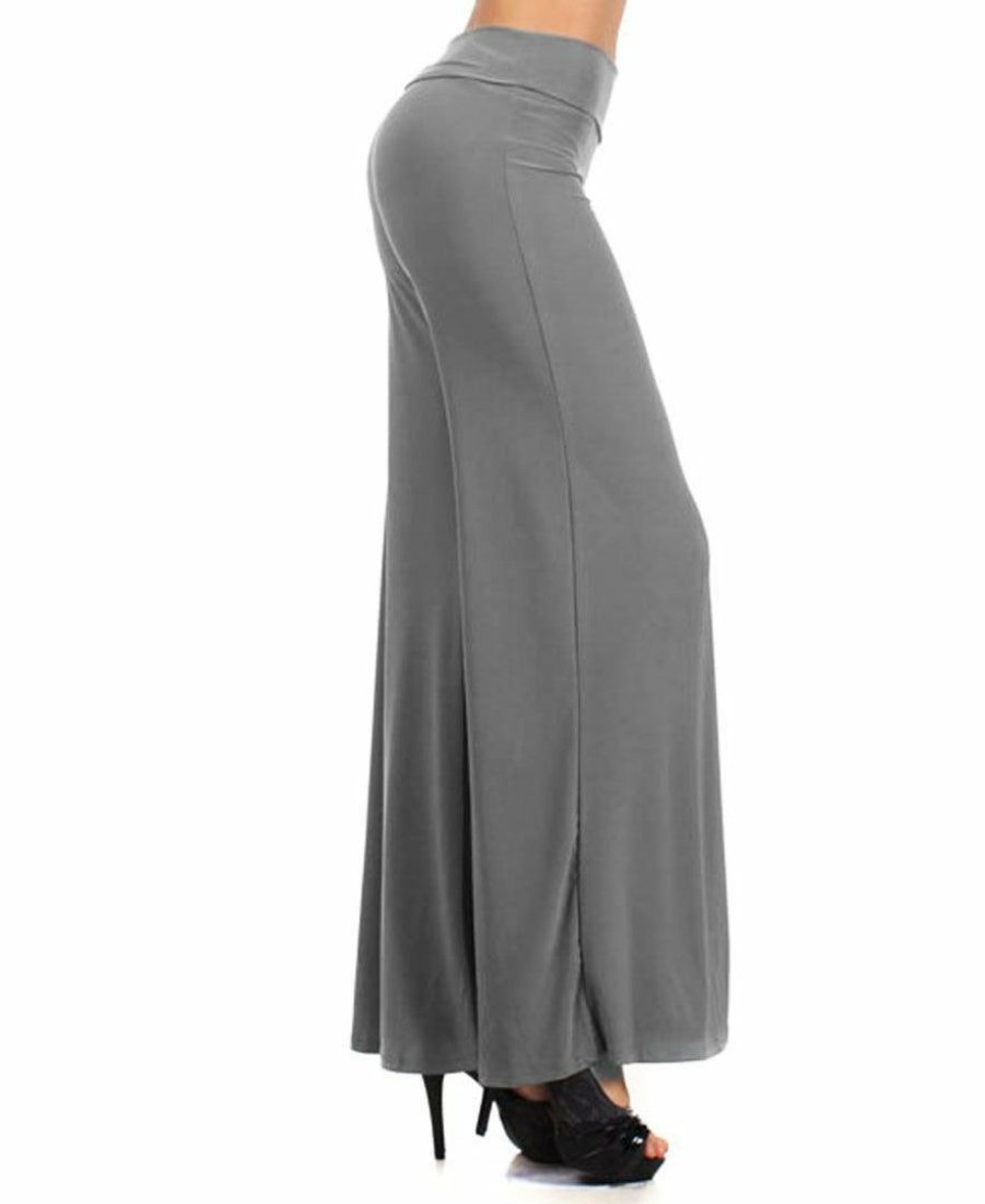 Plus Size * | Zoozie La Plus Size Foldover Palazzo Pants Solid Gray Plus