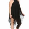 Regular Size * | Zoozie La Plus Size Cocktail Dress Asymmetrical Hem With Gold Chains Black Regular Size