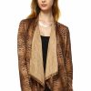 Regular Size * | Zoozie La Regular Size Suede Open Front Flyaway Jacket Cardigan Tiger Brown