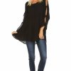 Regular Size * | Zoozie La Cold Shoulder Ties Bell Sleeve Shirt Dress Henley Black Regular Size