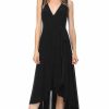 Regular Size * | Zoozie La Lycra Sleeveless V-Neck Plunge Belt Hi Low Wrap Dress Black Regular Size Hi Low Wrap Black