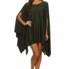 Regular Size * | Zoozie La Regular Size Ponchos Asymmetrical Tunic Top Olive Green One Size