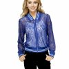 Regular Size * | Zoozie La Regular Size Lace Baseball Jacket White Royal Blue