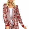 Regular Size * | Zoozie La Open Front Oversized Fringe Cardigan With Stripe Aztec Burgundy Beige