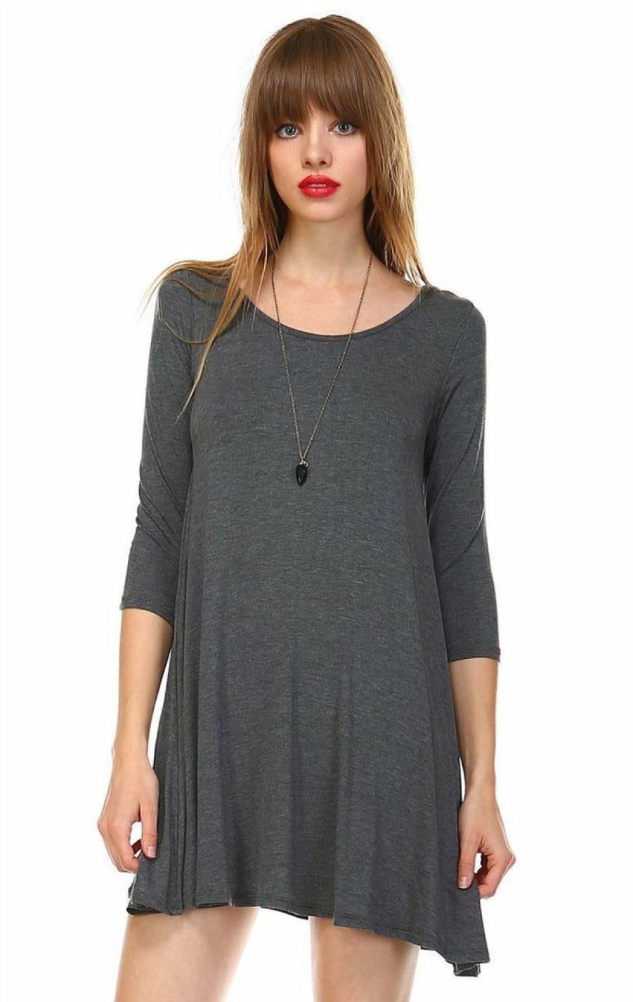 Regular Size * | Zoozie La Strappy Back Dress Sleeveless And 3/4 Sleeve Charcoal Regular Size