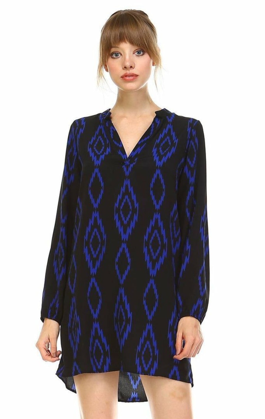 Regular Size * | Zoozie La Regular Size Tunic Top Blouse Tribal Diamond Black Navy Blue