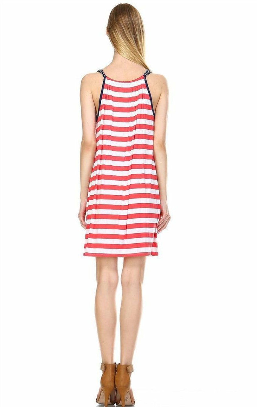 Regular Size * | Zoozie La Coral Stripes Tunic Dress With Navy Stripe Shoulder Bow Regular Size Tunic Navy Stripe 2 Bow Coral Stripe 1