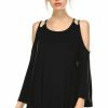 Regular Size * | Zoozie La Regular Size Cold Shoulder Top 3/4 Sleeves 2 String Strap Black