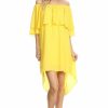 Regular Size * | Zoozie La Off Shoulder Hi Low Short Sleeve Resort Mini Dress Yellow