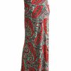 Regular Size * | Zoozie La Regular Size Paisley Red Aqua Foldover Maxi Skirt