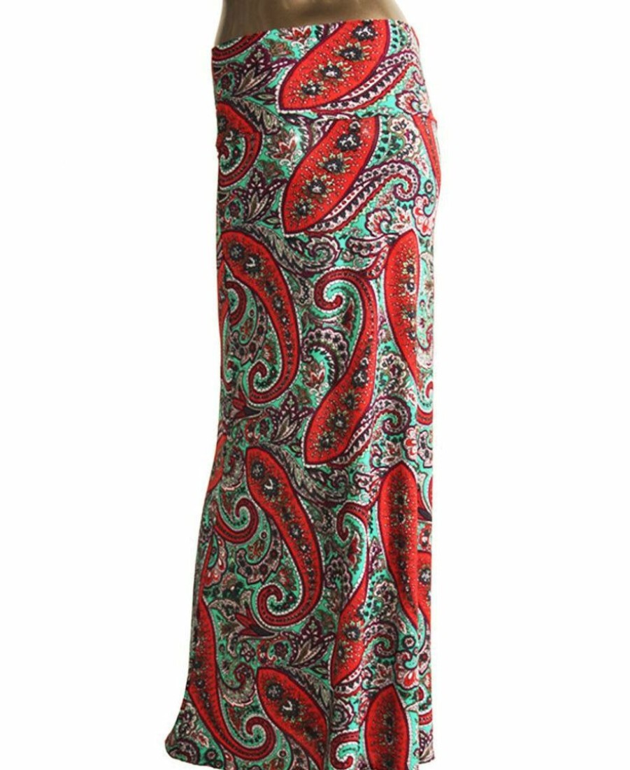 Regular Size * | Zoozie La Regular Size Paisley Red Aqua Foldover Maxi Skirt