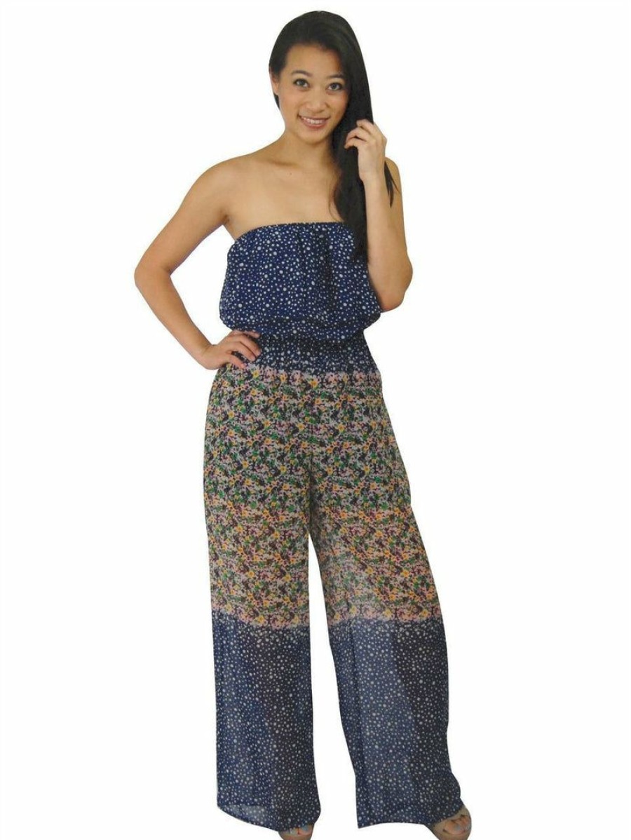 Regular Size * | Zoozie La Jumpsuit Romper Mini Flowers Navy Blue Regular Size