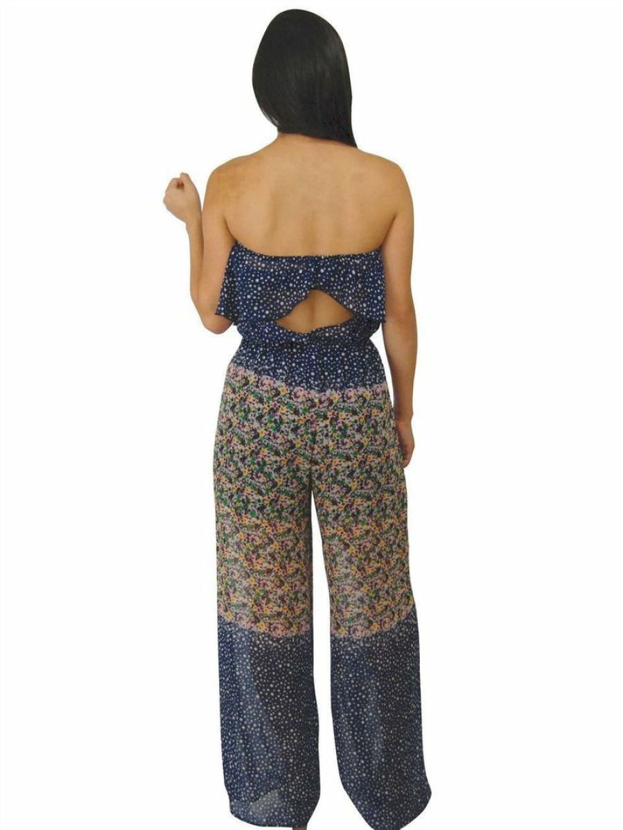 Regular Size * | Zoozie La Jumpsuit Romper Mini Flowers Navy Blue Regular Size