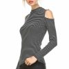 Regular Size * | Zoozie La Regular Size Cold Shoulder Top Long Sleeve Stripe Black White