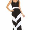 Regular Size * | Zoozie La Sleeveless Long Evening Chevron Maxi Dress Black White Regular Size