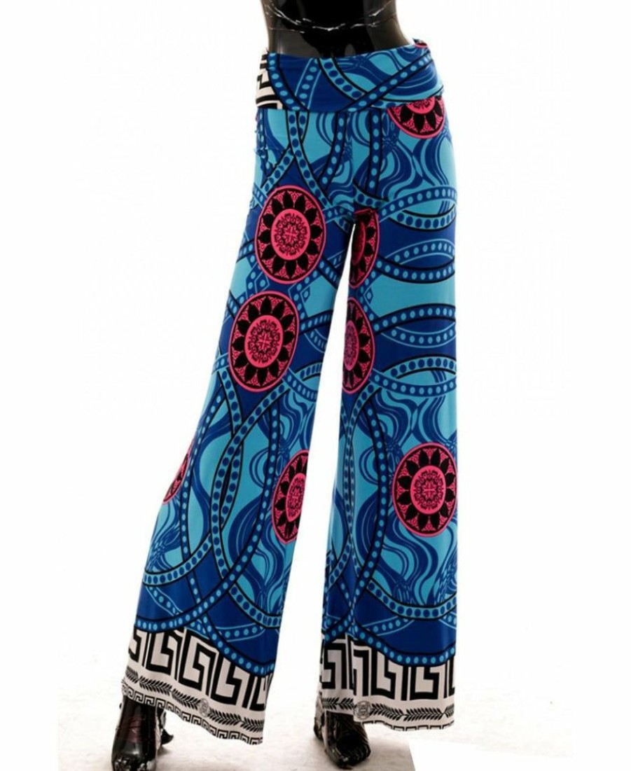 Regular Size * | Zoozie La Foldover Palazzo Pants Blue Greek Goddess Regular Size