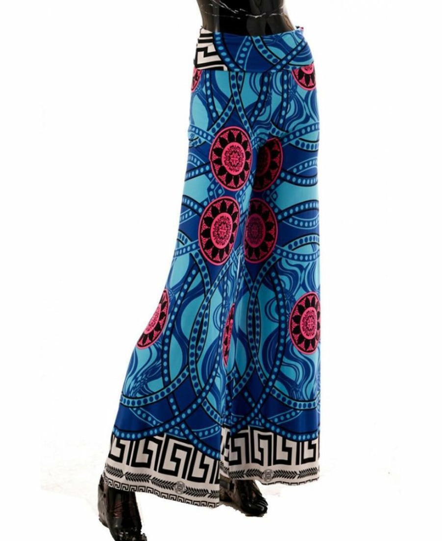 Regular Size * | Zoozie La Foldover Palazzo Pants Blue Greek Goddess Regular Size