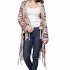 Regular Size * | Zoozie La Open Front Oversized Fringe Cardigan With Multiple Stripe Tan Pink