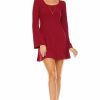 Regular Size * | Zoozie La Tunic Top Fitted Dress With Long Bell Sleeves Burgundy