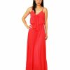 Regular Size * | Zoozie La Regular Size Bow Tie Chest Ruffle Maxi Dress Coral Coral Pink