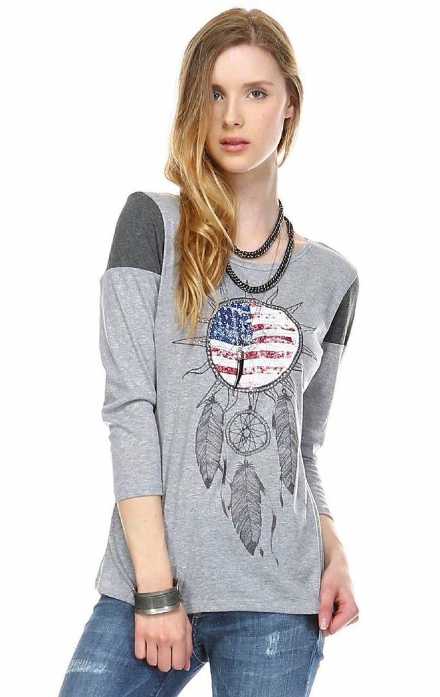 Regular Size * | Zoozie La American Flag Shirt Wind Catcher Light Gray Regular Size