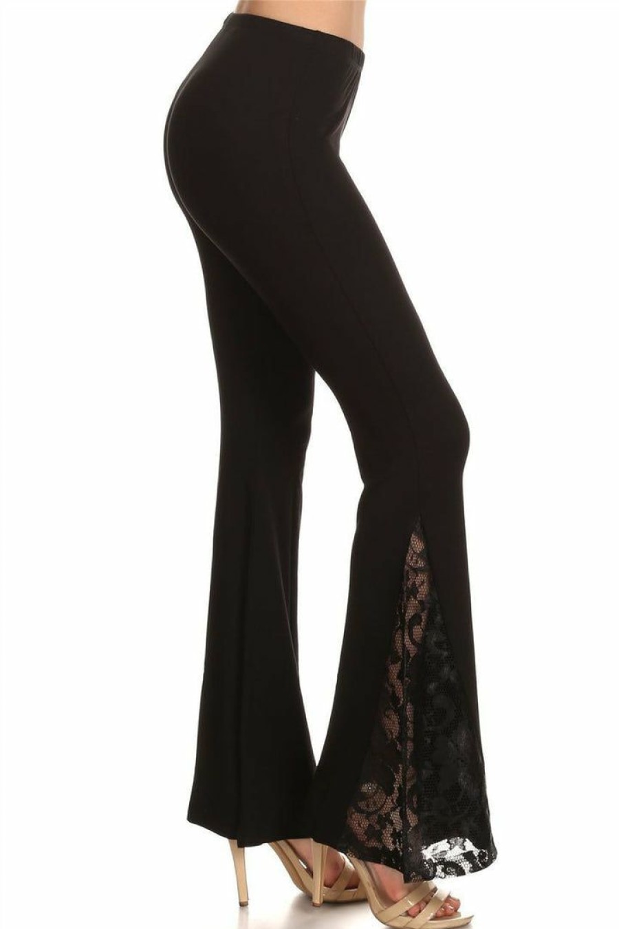 Regular Size * | Zoozie La Bell Bottoms Yoga Pants Detailed Flare Regular Size Black Lace